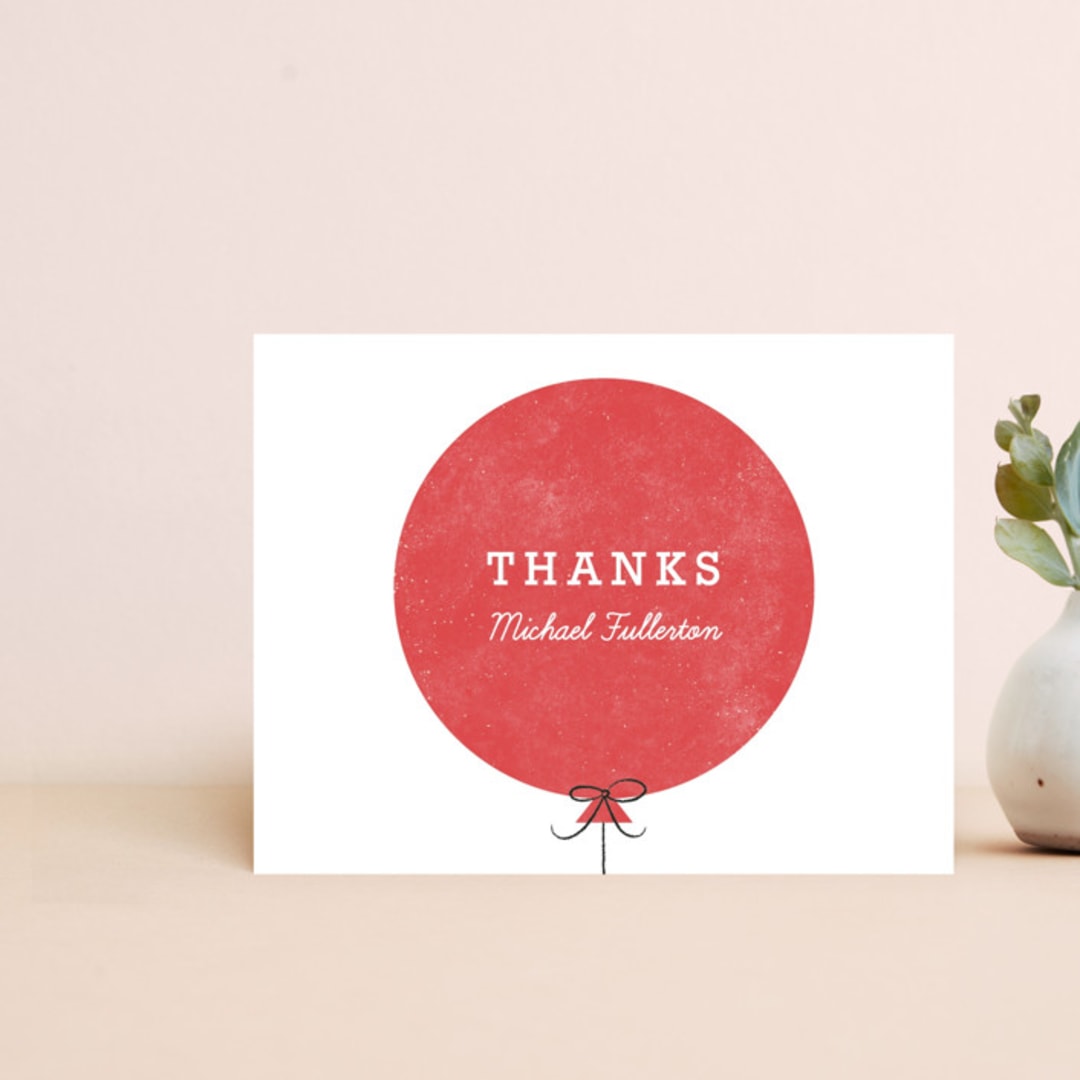 "Birthday Balloon Thank You Card" - Personalized Stationery in Red by Amber Barkley - Front