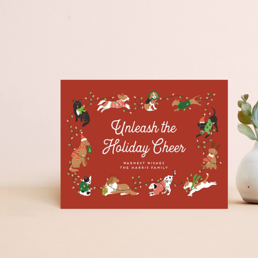 "Unleash the Holiday Cheer" - Personalized Stationery in Berry by Jamie Alexander - Front
