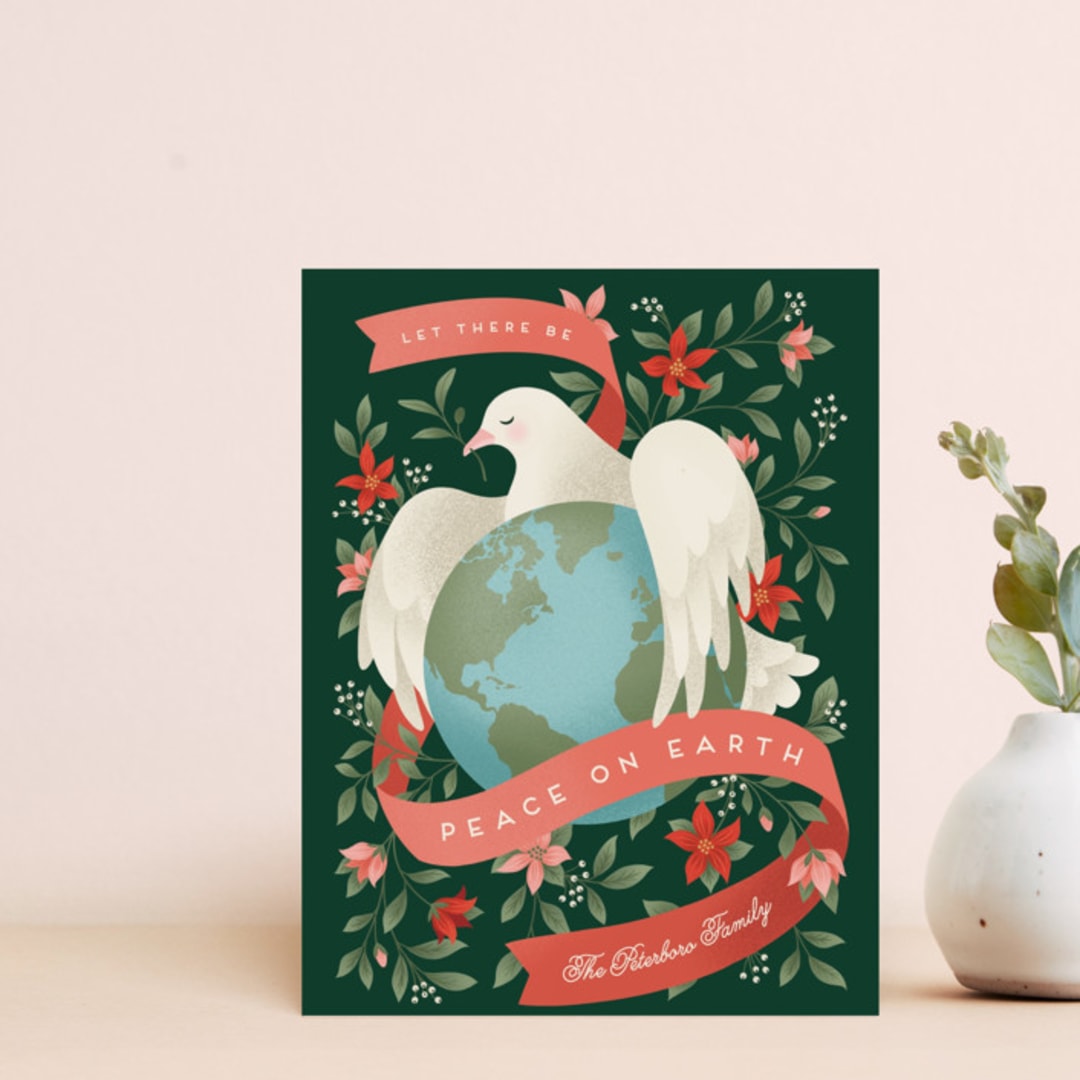"Dove of Peace of Earth" - Personalized Stationery in Evergreen by Jamie Alexander - Front