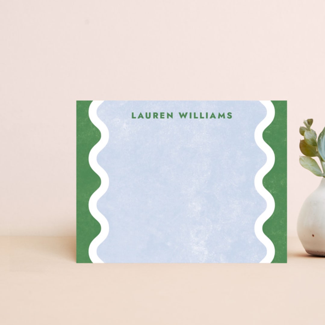 "Wavy Stationery" - Personalized Stationery in Clover by Amber Barkley - Front