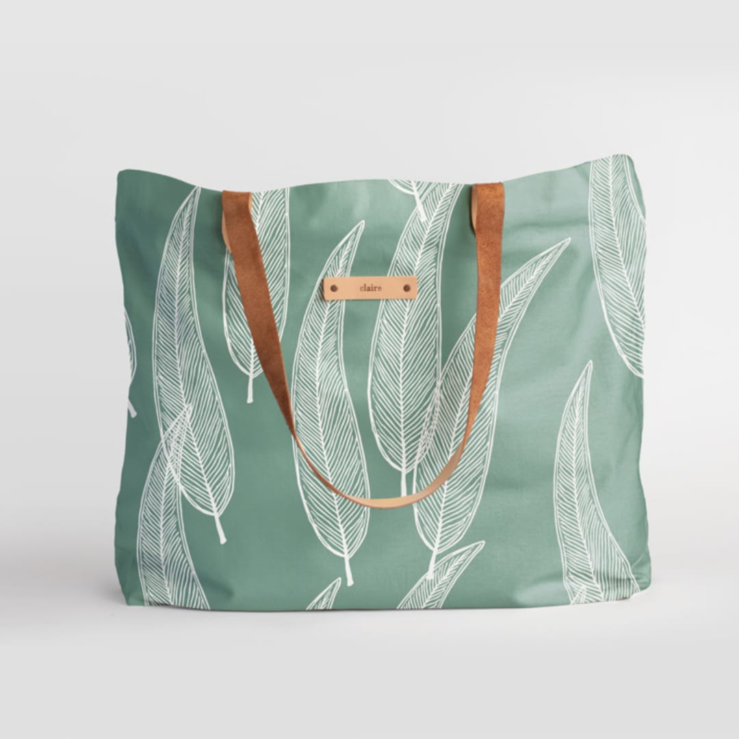 "Sketched Willow" - Carry-All Slouch Tote in Moss by Katharine Watson - Carry-All Slouch Tote