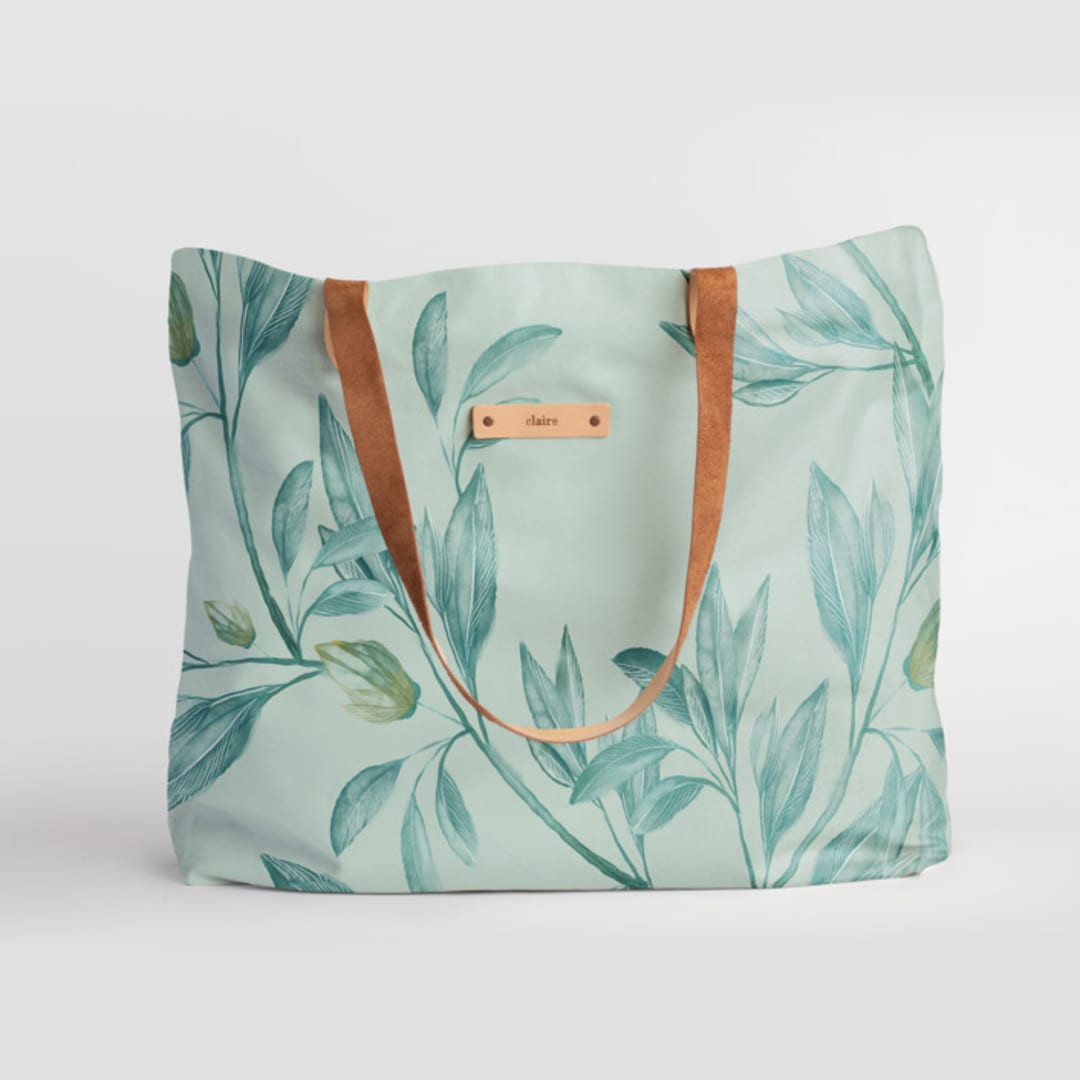 "Botanical greenery" - Carry-All Slouch Tote in Greenery by Lucrecia Caporale - Carry-All Slouch Tote