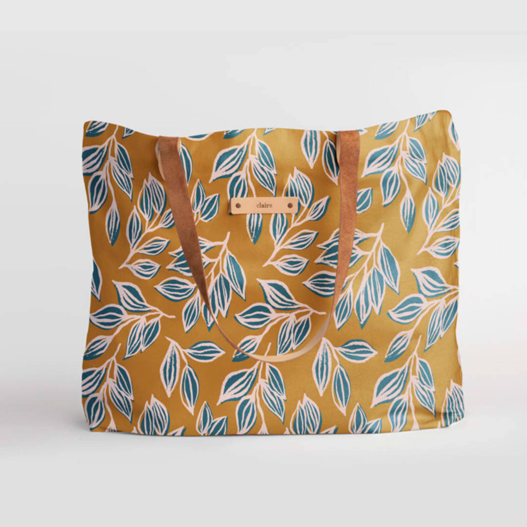 "Wandering" - Carry-All Slouch Tote in Mustard by Alicia Schultz - Carry-All Slouch Tote