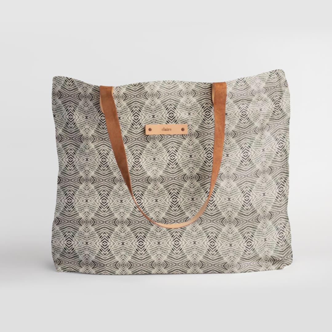 "zigzag" - Carry-All Slouch Tote in Mocha by Miranda Mol - Carry-All Slouch Tote