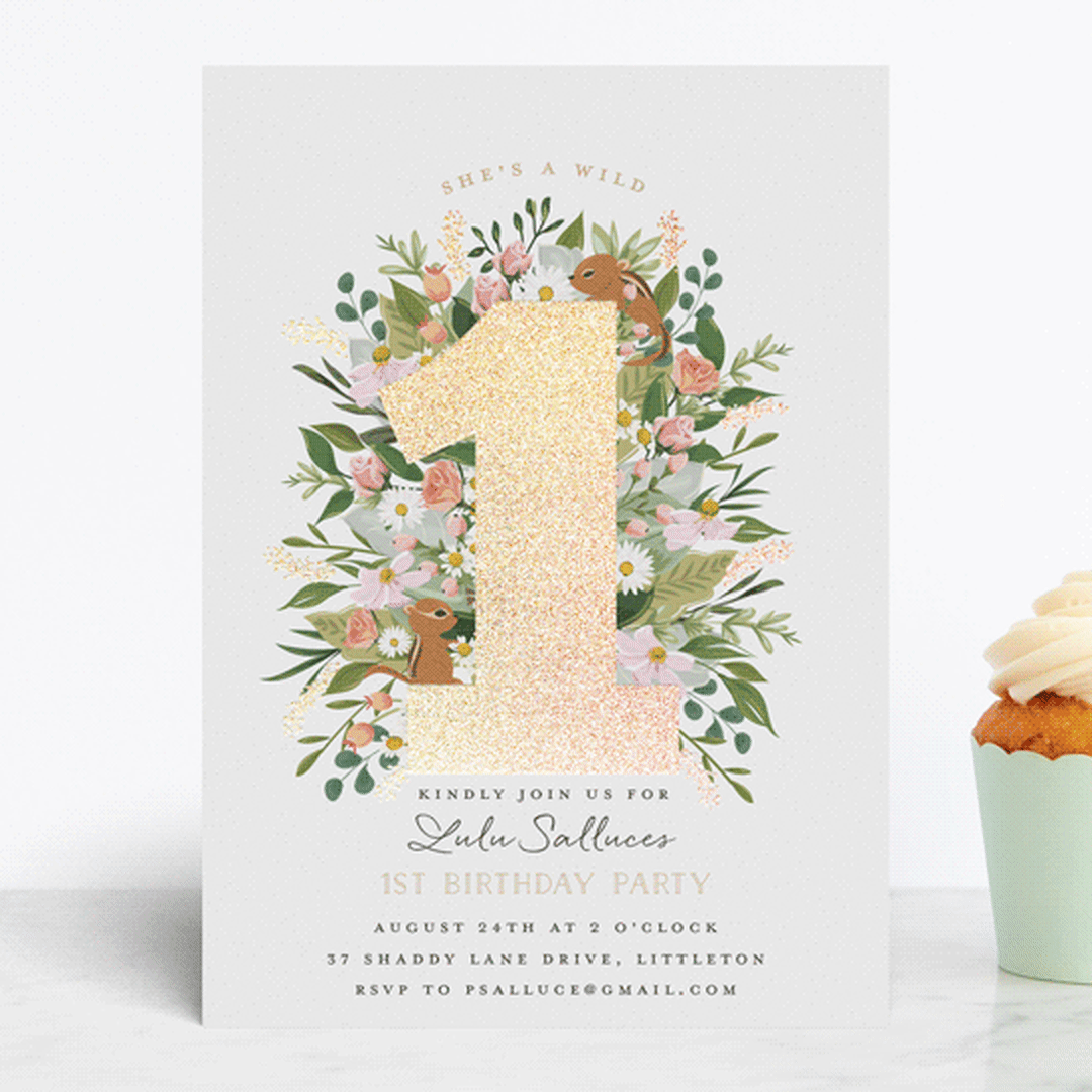 "She's A Wild One" - Children's Birthday Party Invitations in Blush by Susan Moyal - Front