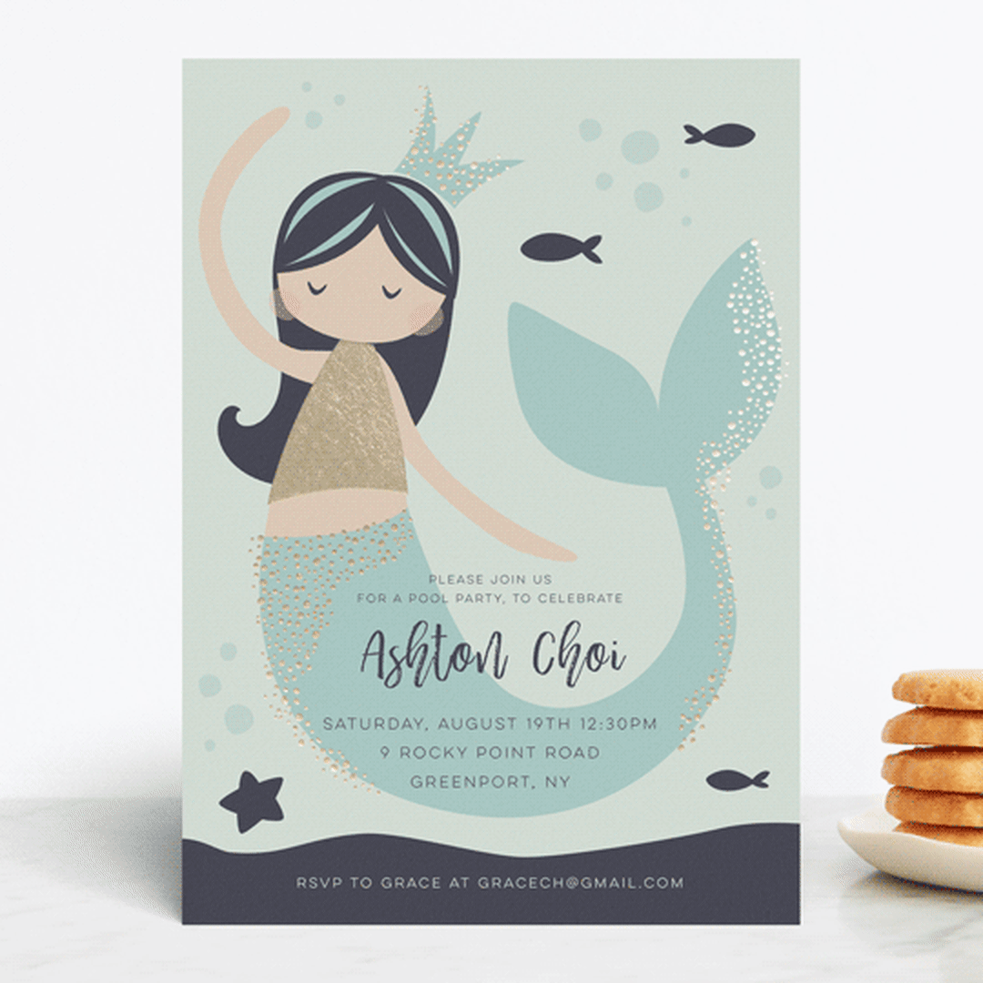 "glitter mermaid" - Children's Birthday Party Invitations in Deep Sea by peetie design - Front
