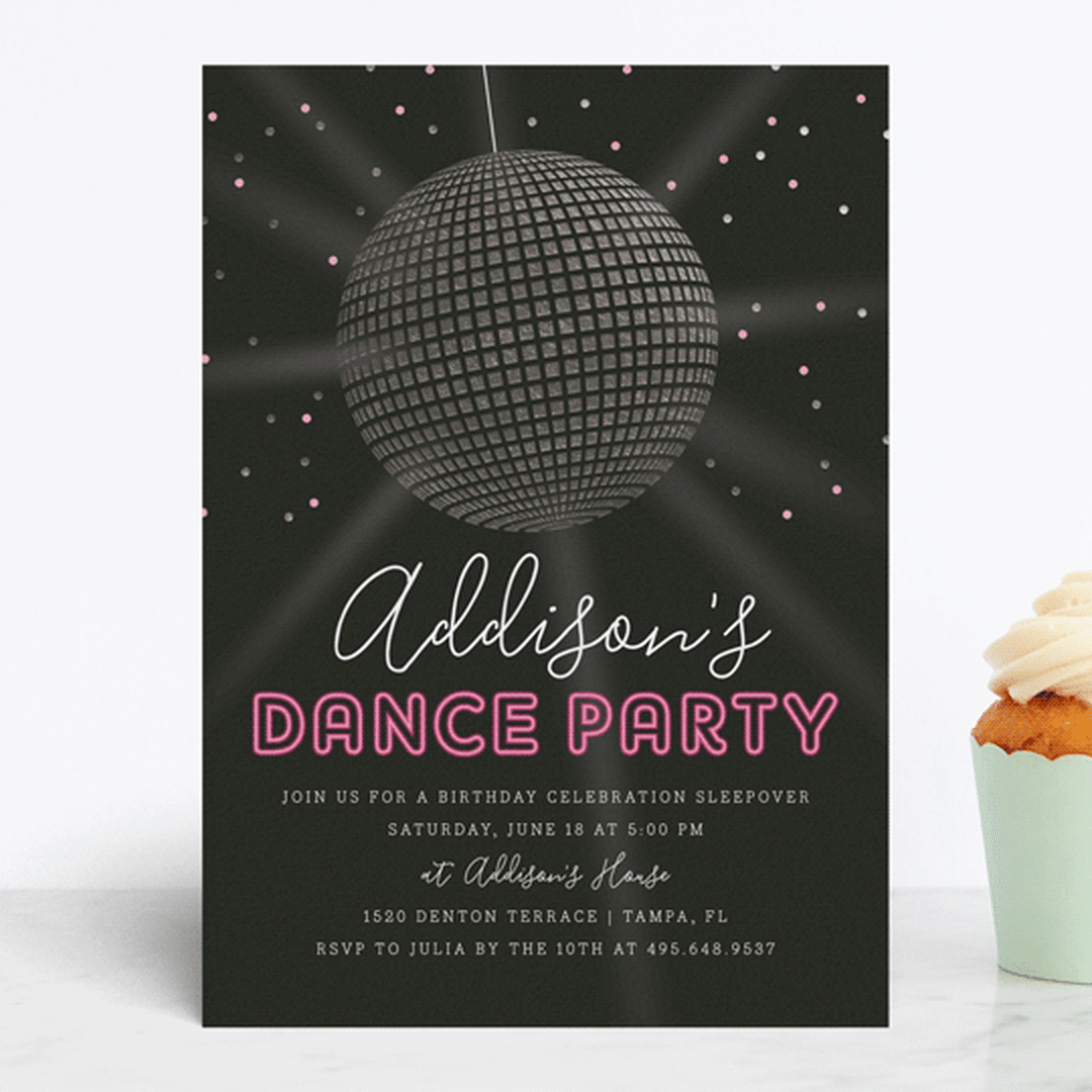"Dance Party" - Children's Birthday Party Invitations in Raspberry by Kelly Nasuta - Front