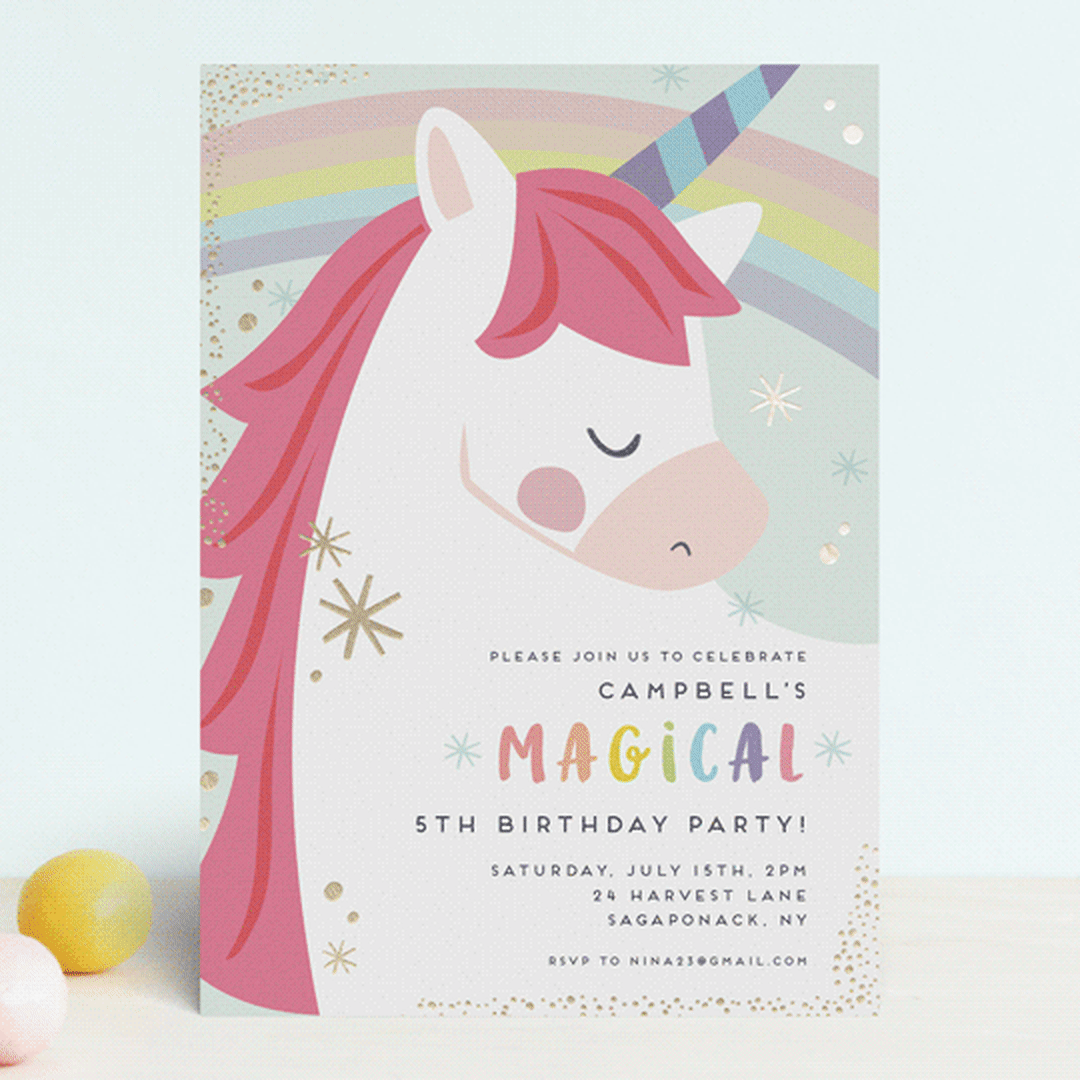 "unicorno" - Children's Birthday Party Invitations in Bubblegum by peetie design - Front