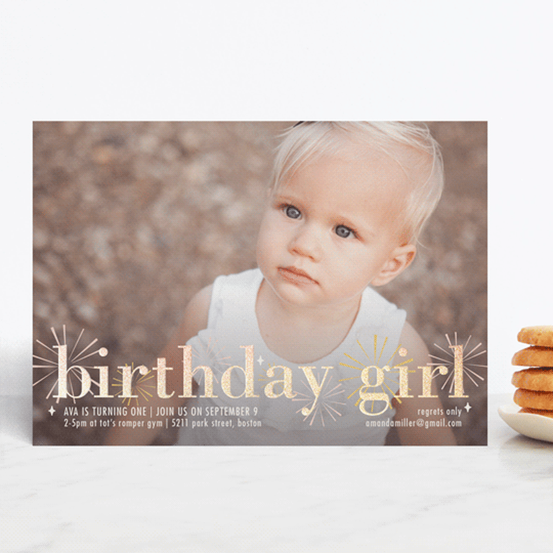 "Sparklers" - Children's Birthday Party Invitations in Glittery Gold by Melanie Severin - Front