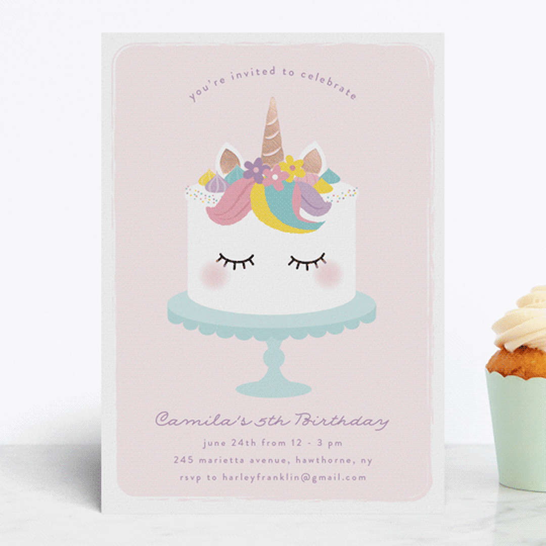 "Sweet Unicorn" - Children's Birthday Party Invitations in Strawberry by Annie Holmquist - Front