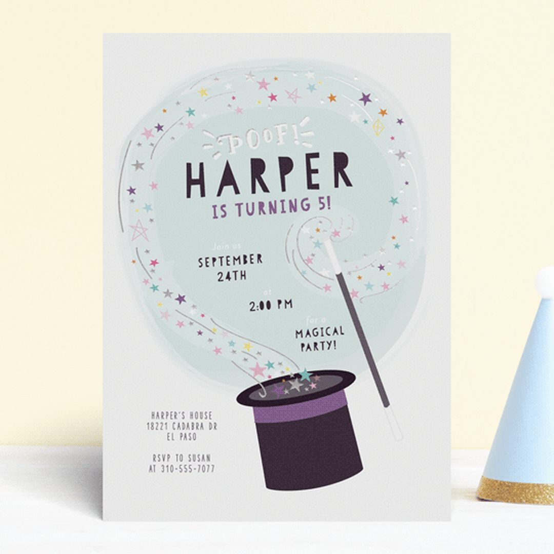 "PoOf!" - Children's Birthday Party Invitations in Plum by Itsy Belle Studio - Front