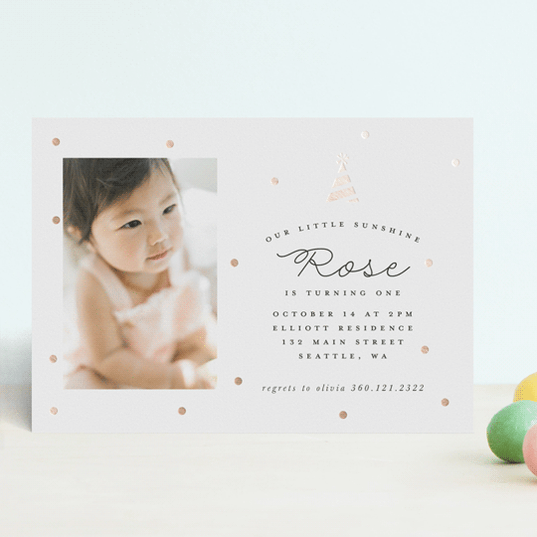 "Party.Time." - Children's Birthday Party Invitations in Pearl by Hudson meet Rose - Front