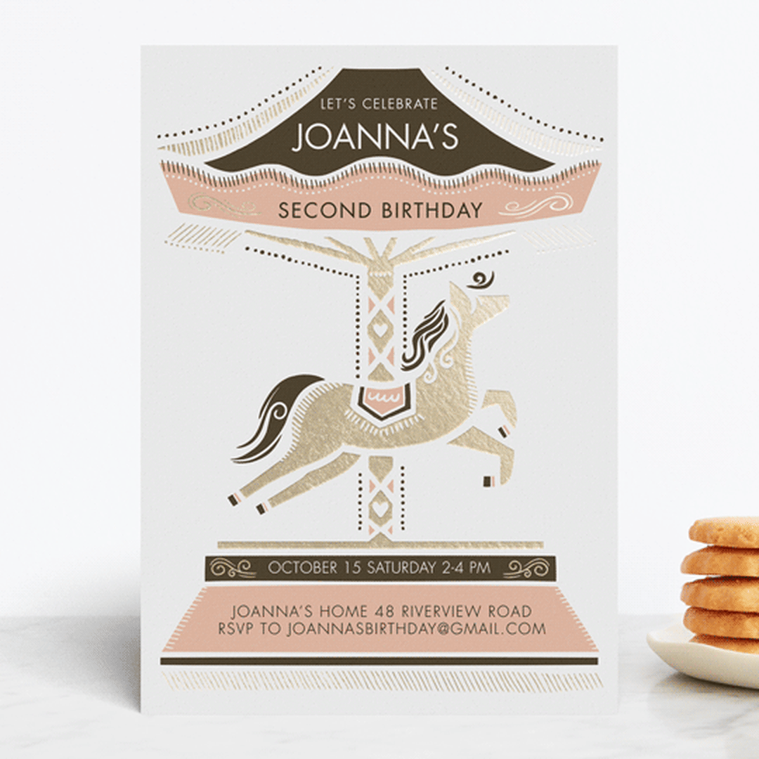 "Carousel" - Children's Birthday Party Invitations in Creamsicle by Vivian Yiwing - Front