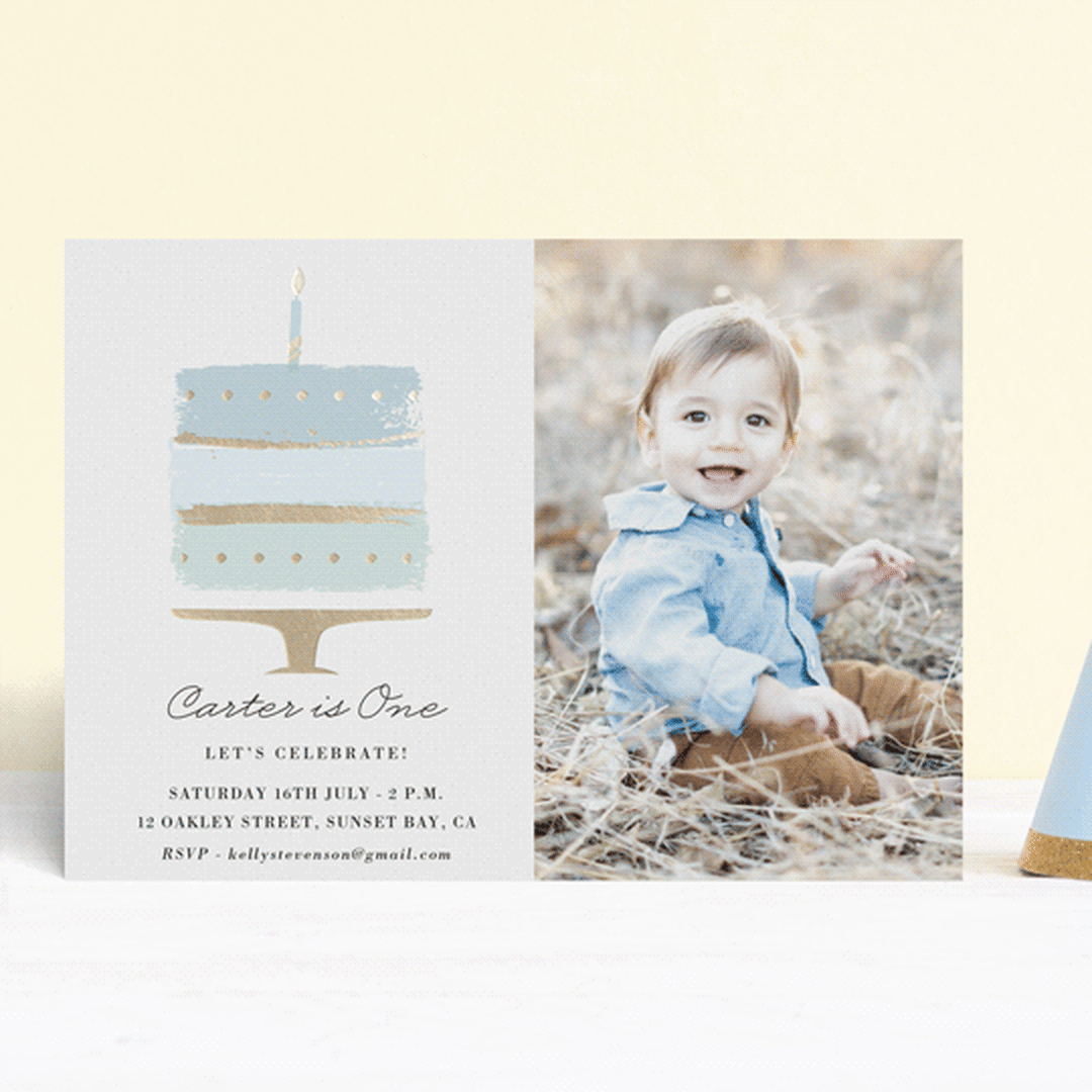 "Brushed Cake" - Children's Birthday Party Invitations in Sky by Oma N. Ramkhelawan - Front