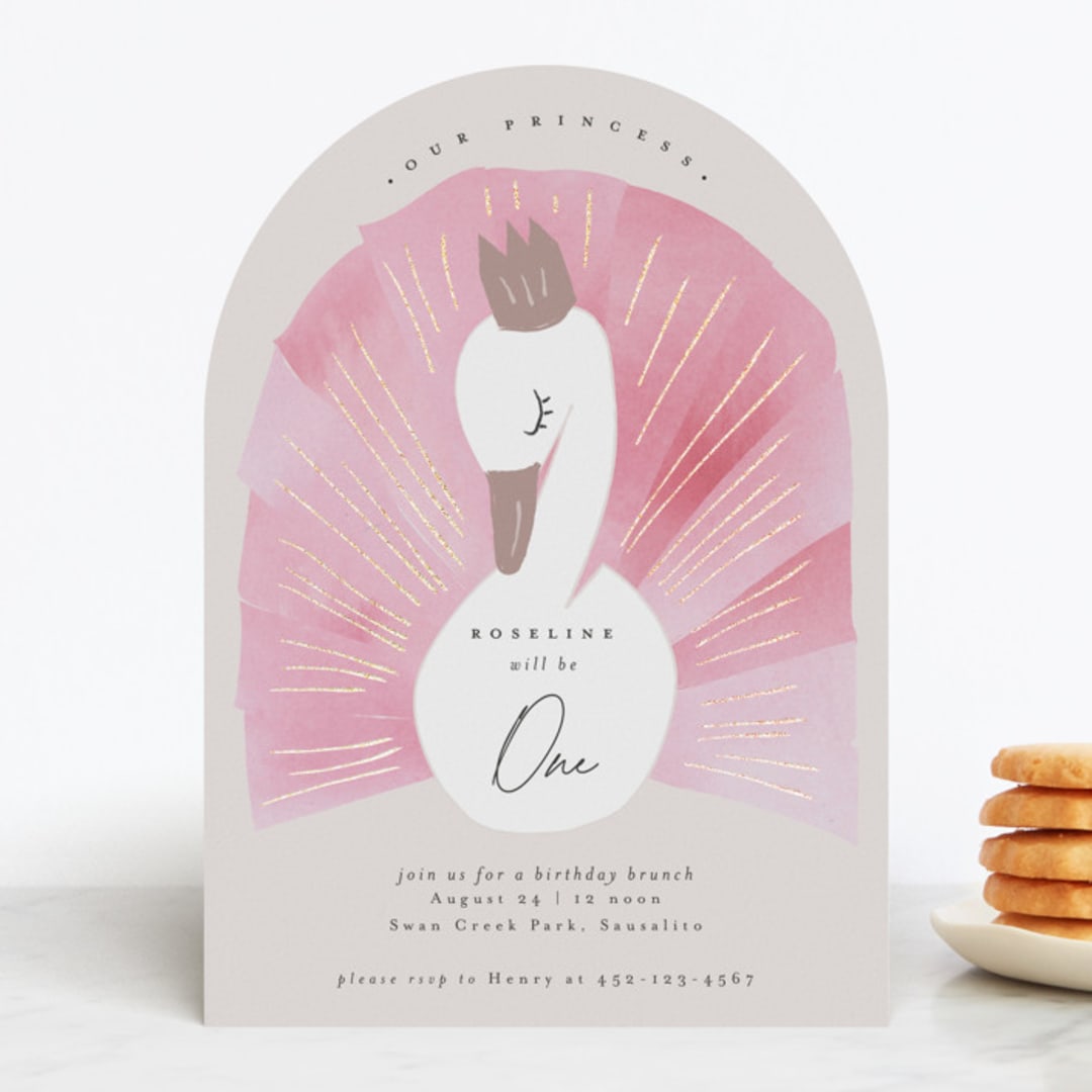 "Our Swan Princess" - Children's Birthday Party Invitations in Candy by Kanika Mathur - Front