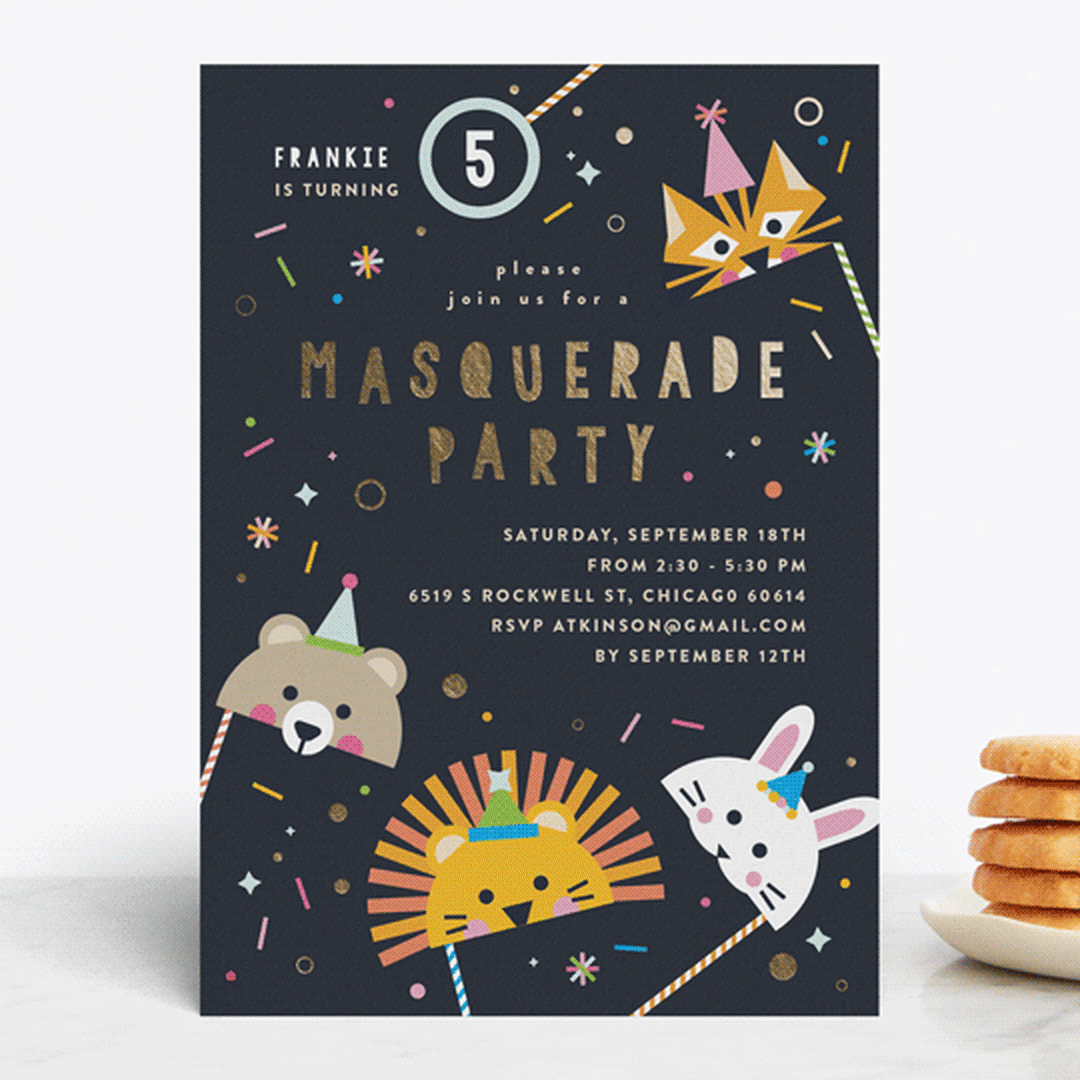 "animal masquerade" - Children's Birthday Party Invitations in Deep Sea by Anastasia Makarova - Front