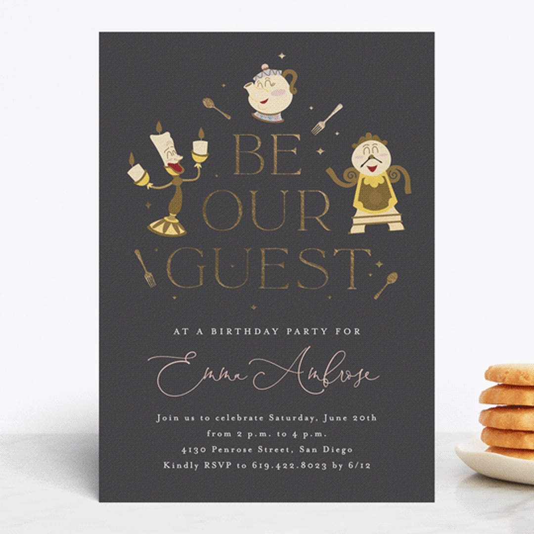 "Disney's Beauty And The Beast Be Our Guest" - Children's Birthday Party Invitations in Midnight by Erica Krystek - Front