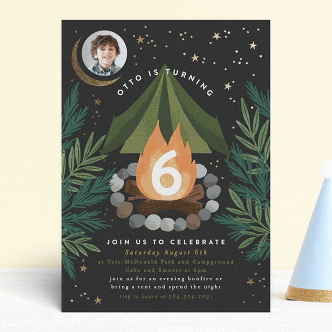 "Bonfire" - Children's Birthday Party Invitations in Onyx by Alethea and Ruth - Front