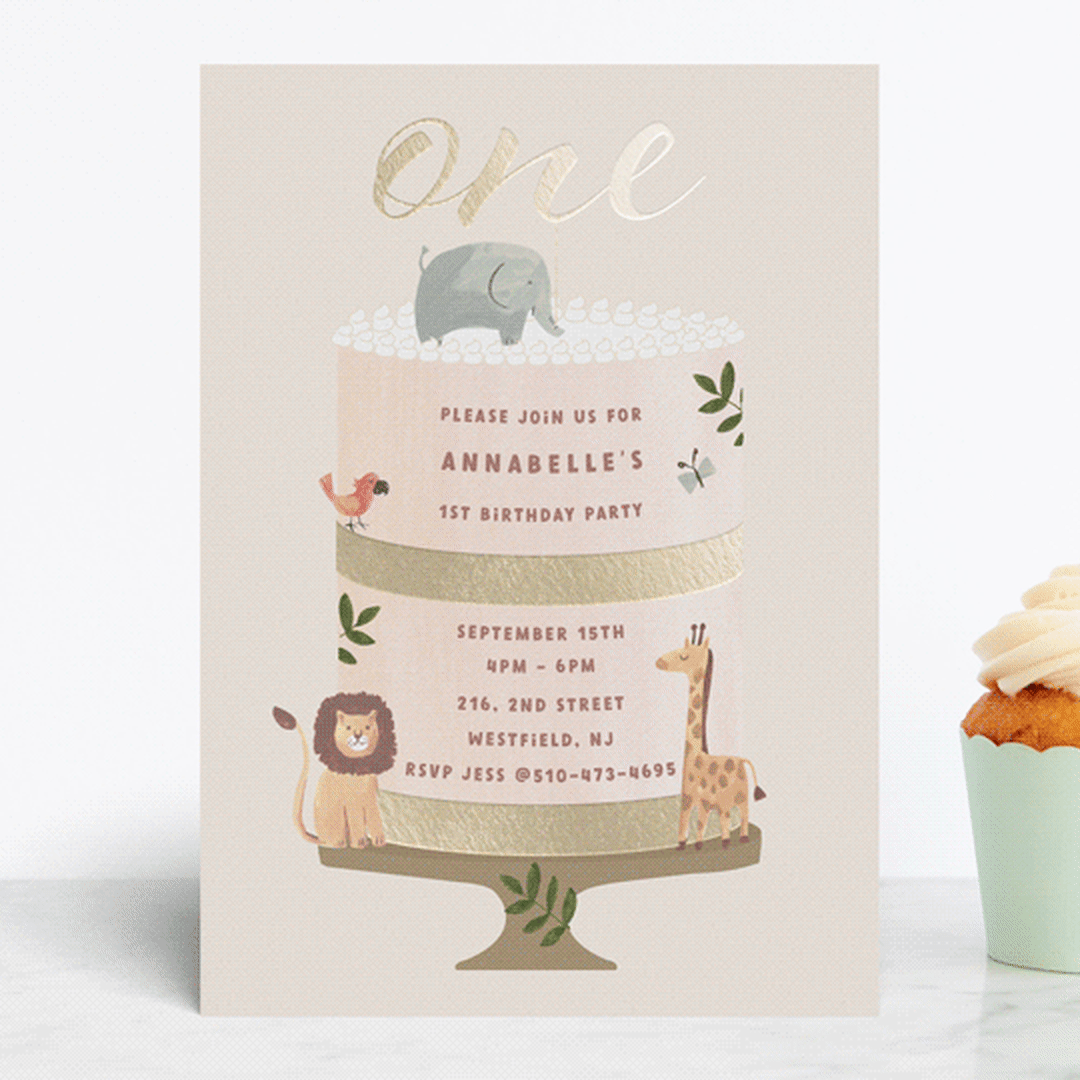 "Safari Cake" - Children's Birthday Party Invitations in Cream by Teju Reval - Front