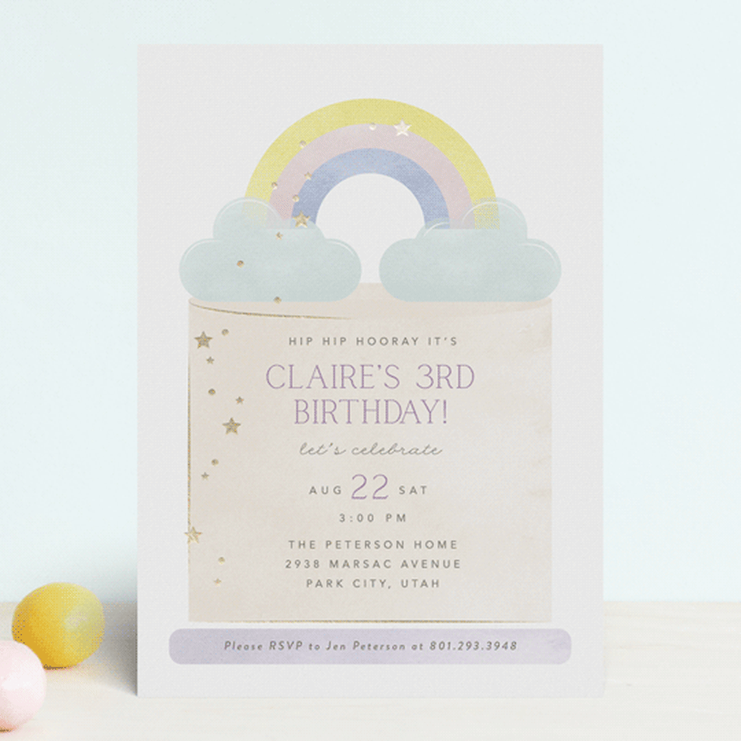 "In the Clouds" - Children's Birthday Party Invitations in Marshmallow by Robert and Stella - Front