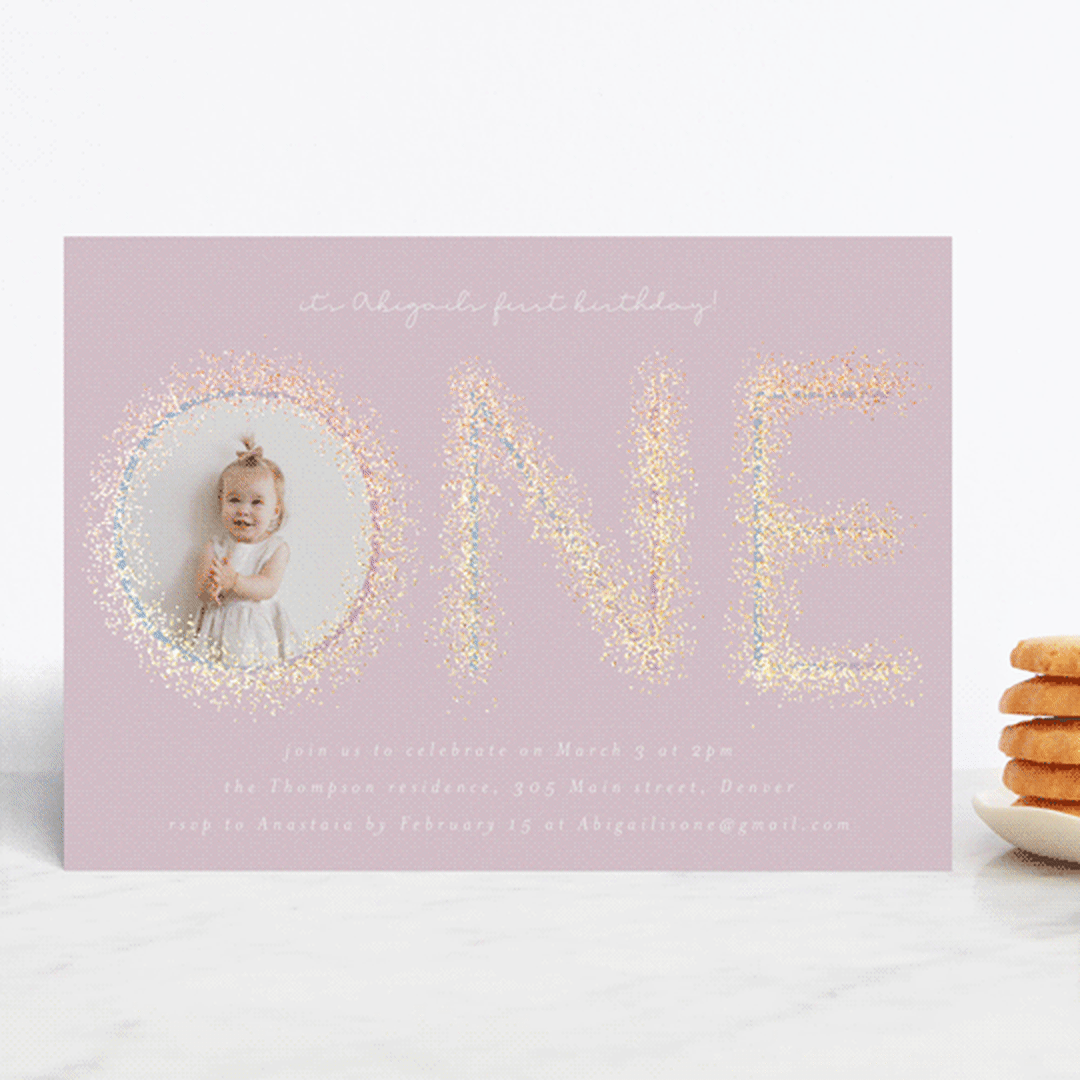 "Sparkle One" - Children's Birthday Party Invitations in Cotton Candy by Ashlee Townsend - Front
