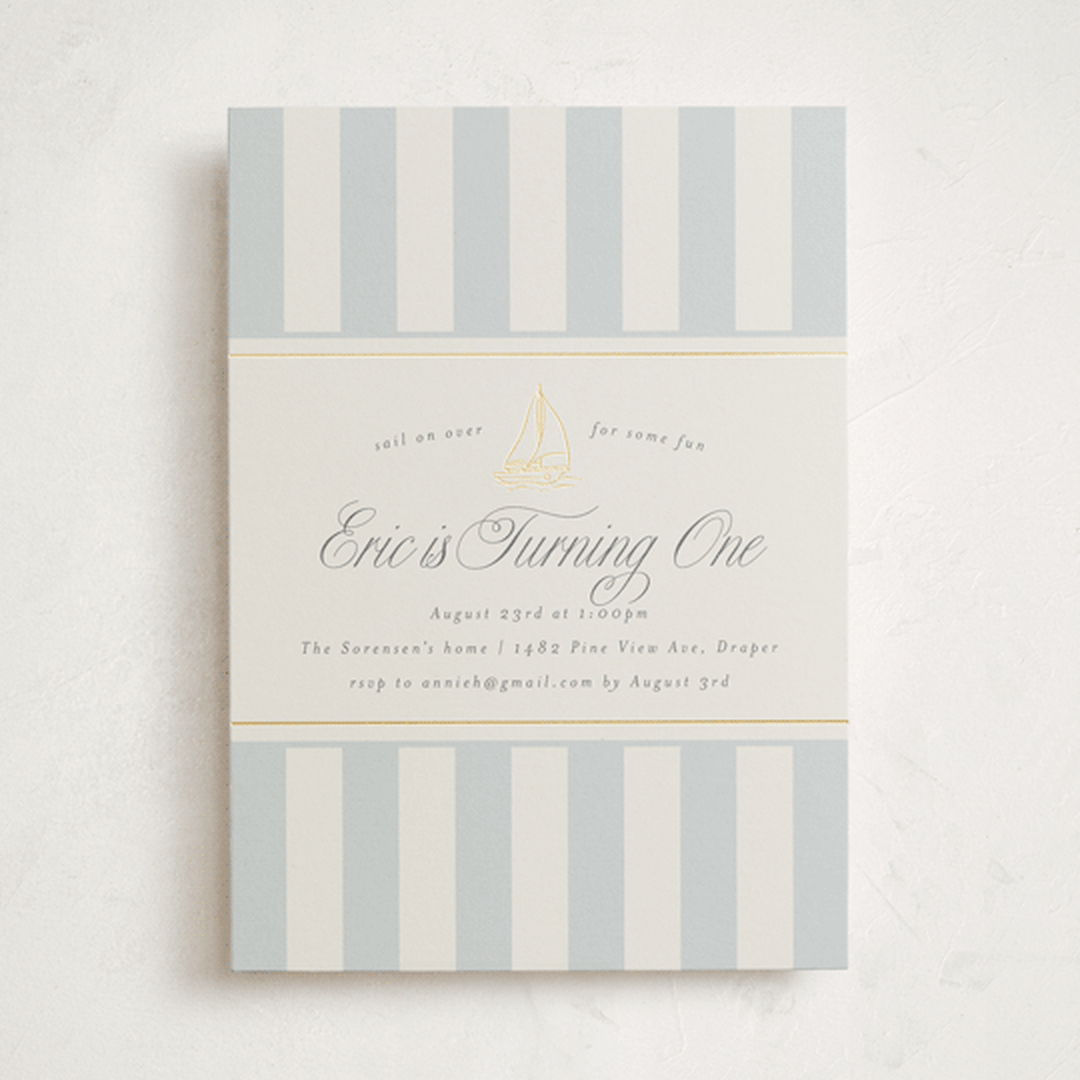 "On Board" - Children's Birthday Party Invitations in Fog by Stephanie Hawkes - Front