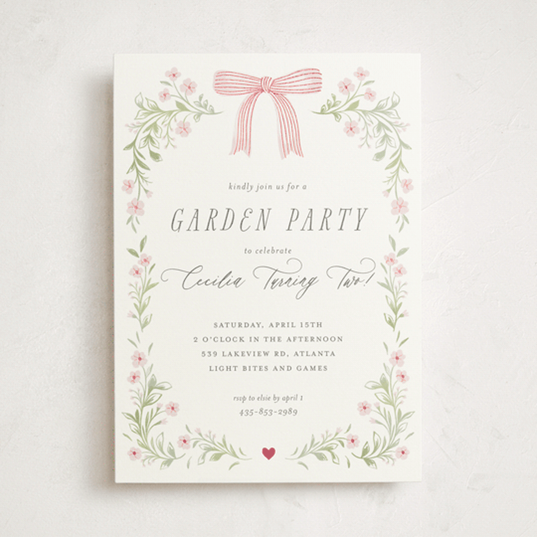 "Dainty Garden" - Children's Birthday Party Invitations in Blush by Paper Raven Co. - Front