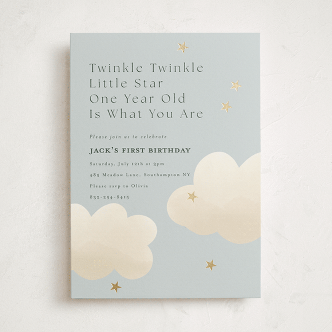 "Twinkle Twinkle" - Children's Birthday Party Invitations in Sky by Joyce Pinheiro - Front