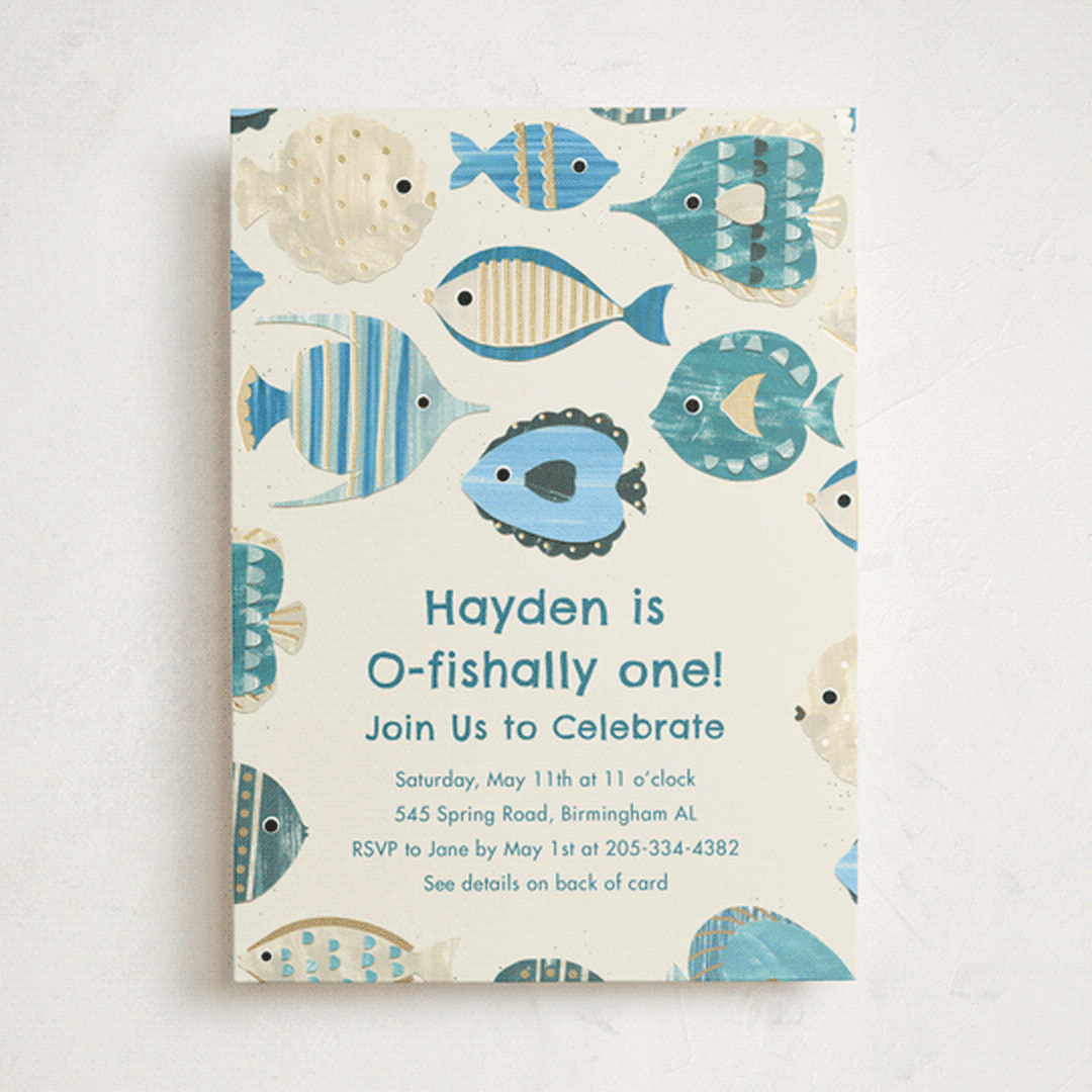 "Birthday Fish" - Children's Birthday Party Invitations in Sand by Sarah Knight - Front