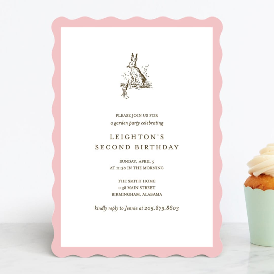 "Classic Bunny" - Children's Birthday Party Invitations in Blush by Megan Davis - Front