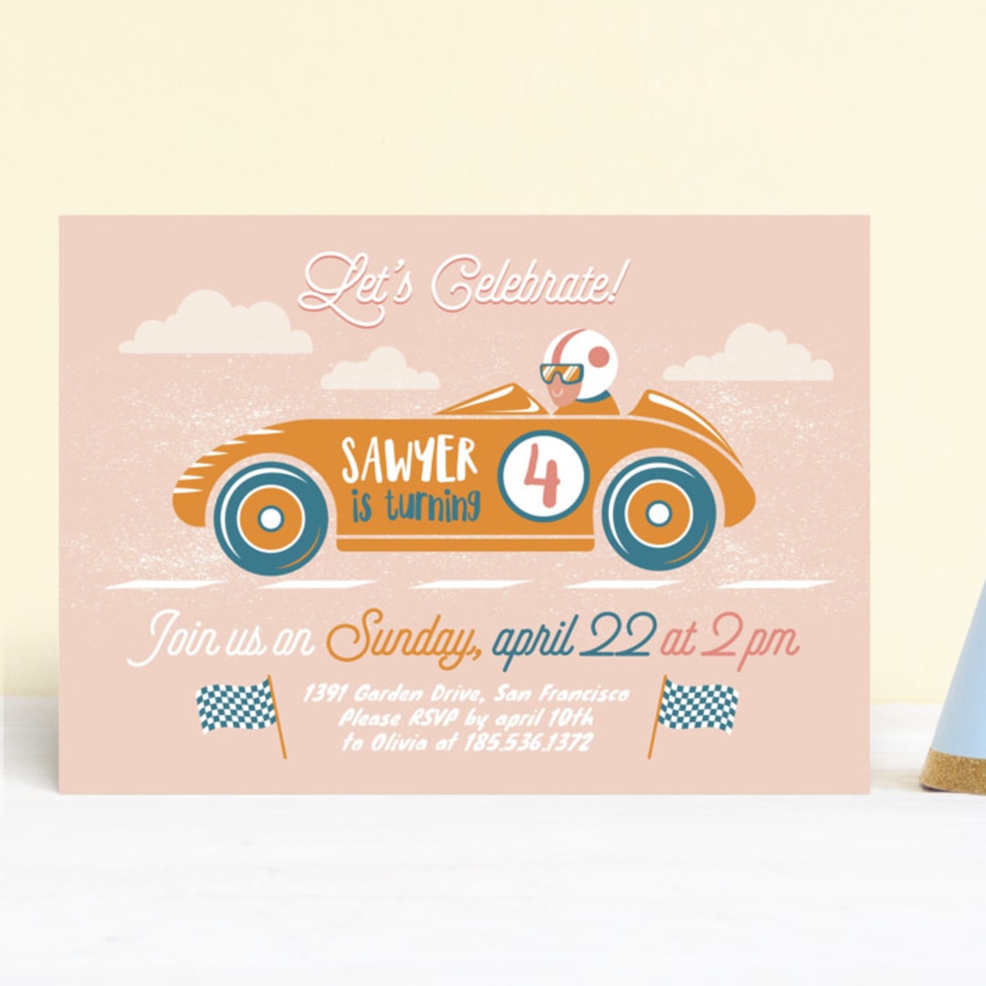 "Speed time" - Children's Birthday Party Invitations in Blush by Igor - Front