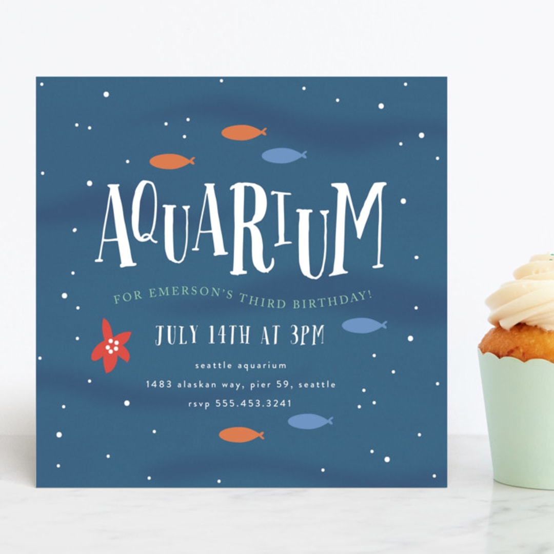 "To the Aquarium" - Children's Birthday Party Invitations in Deep Sea by Angela Garrick - Front