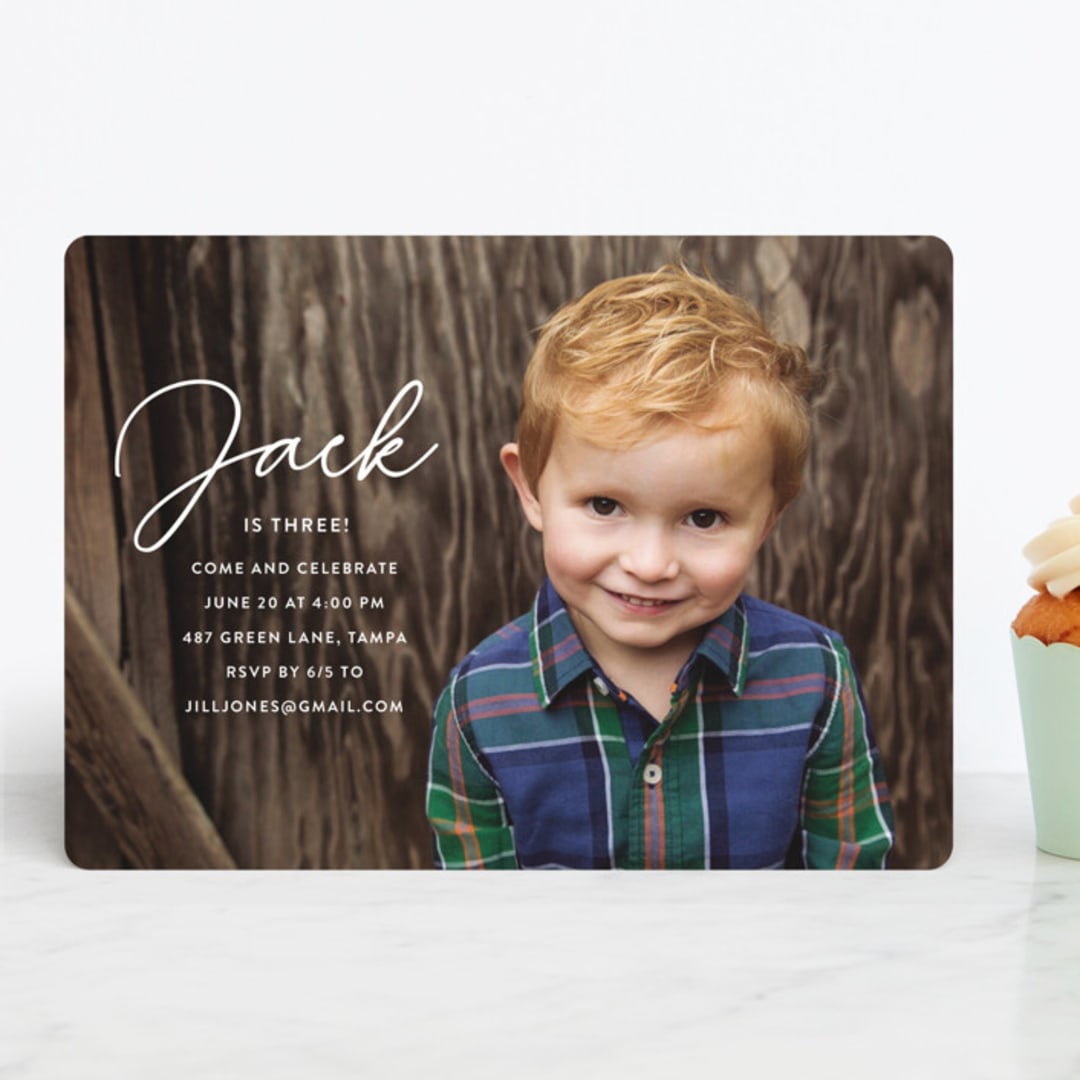 "Birthday Script" - Children's Birthday Party Invitations in Snow by Kasia Labocki - Front