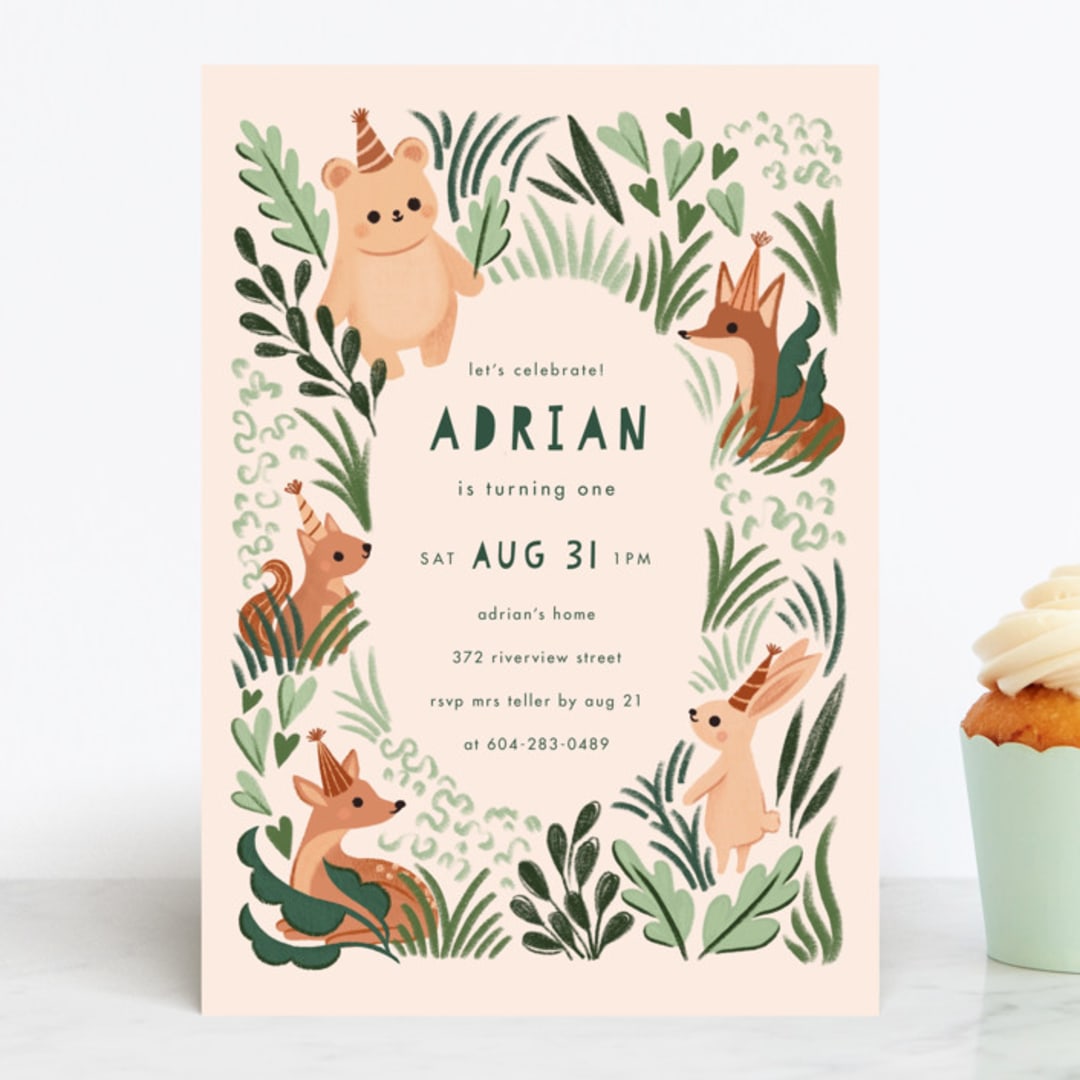 "Into The Wild" - Children's Birthday Party Invitations in Wood by Vivian Yiwing - Front