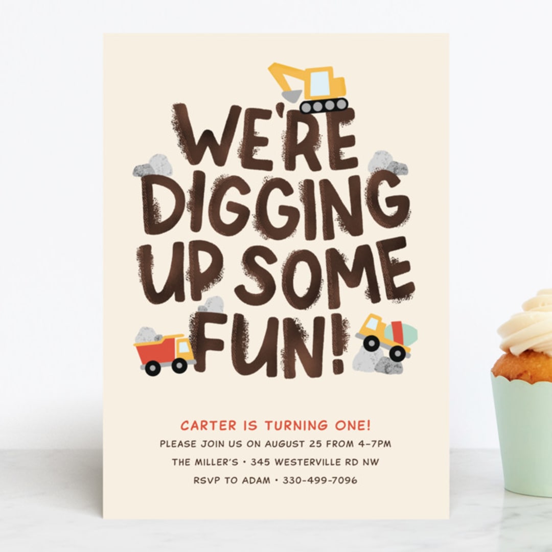 "Digging" - Children's Birthday Party Invitations in Dirt by Megan Cash - Front