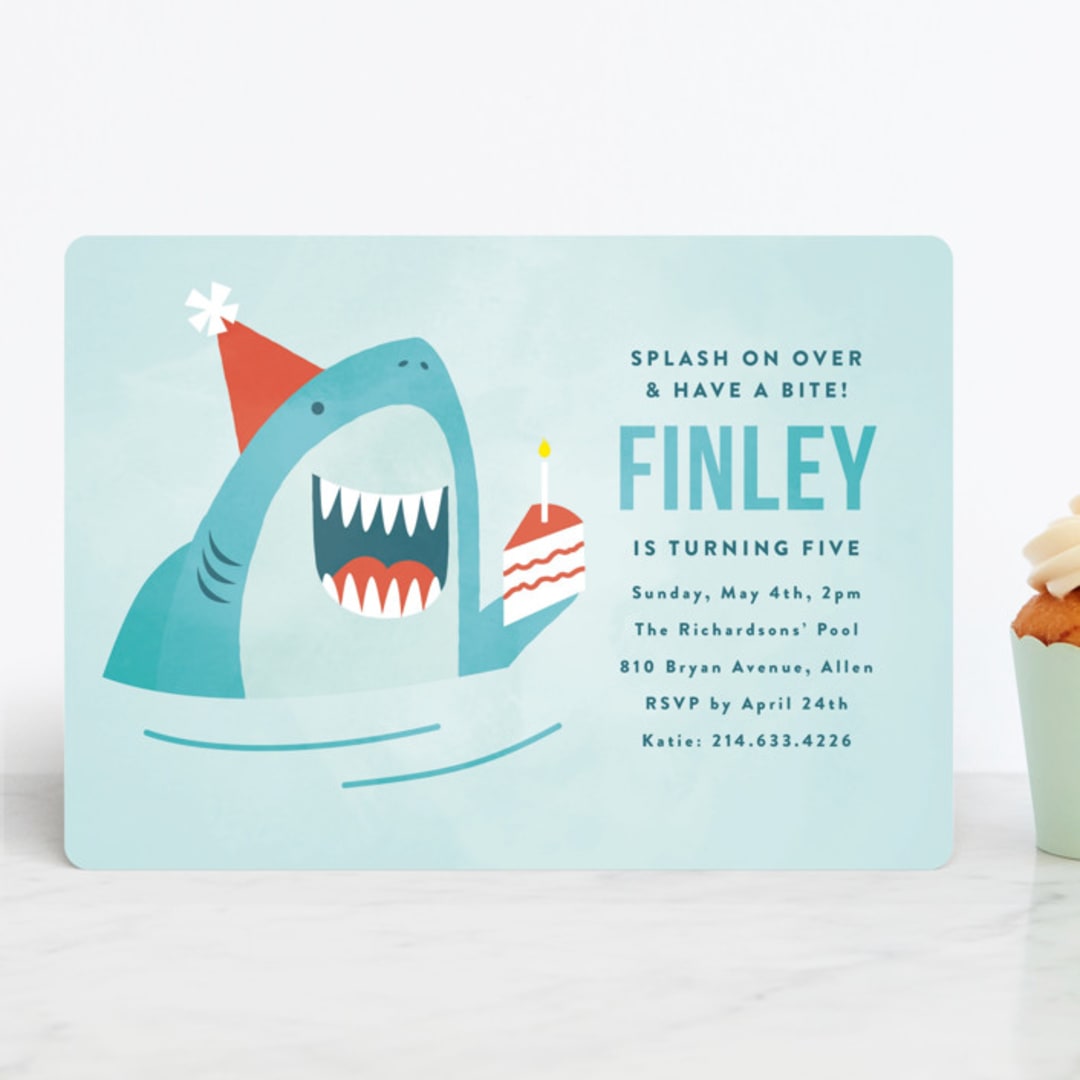"shark splash" - Children's Birthday Party Invitations in Ocean by Susan Asbill - Front