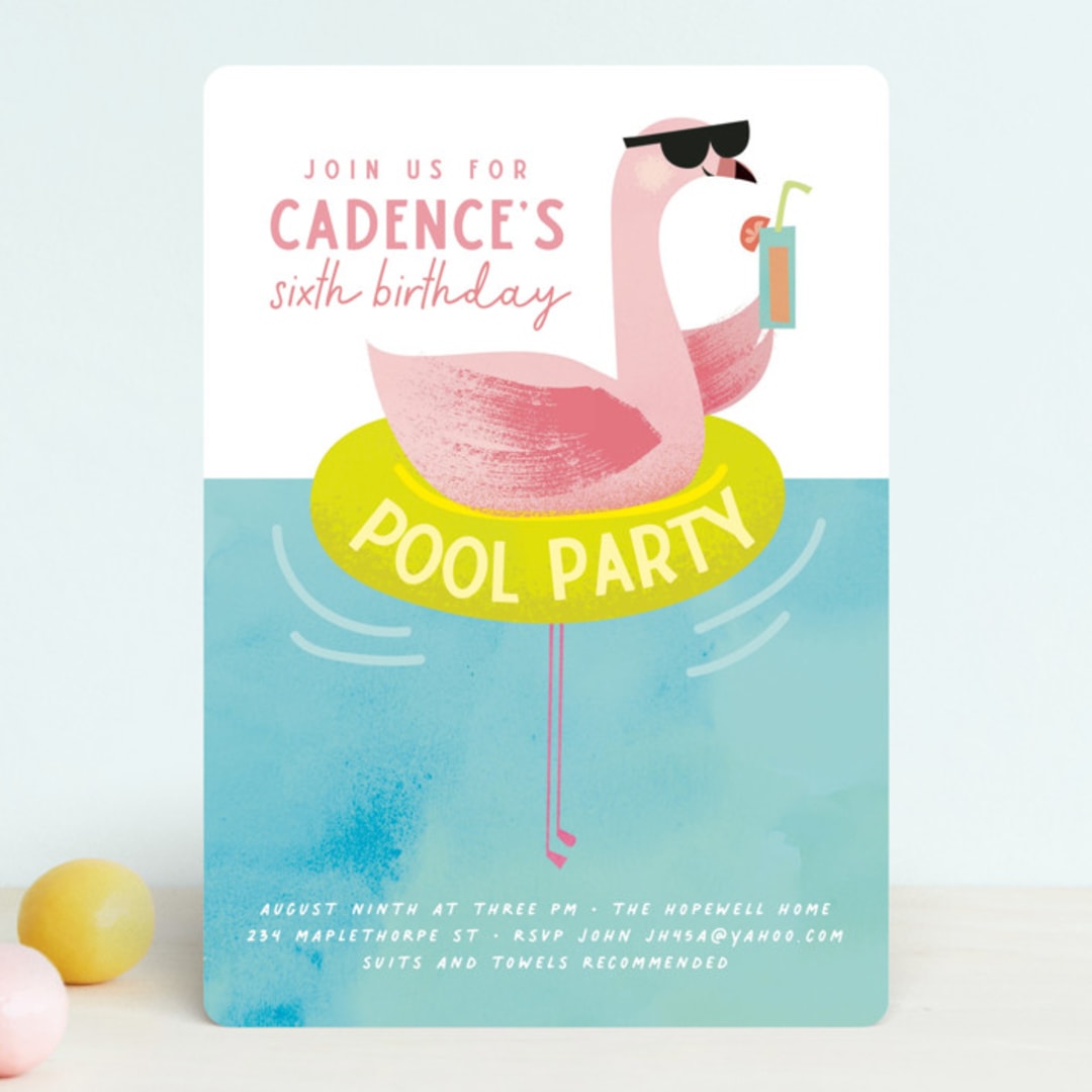 "Flamingo" - Children's Birthday Party Invitations in Lime by Lori Wemple - Front