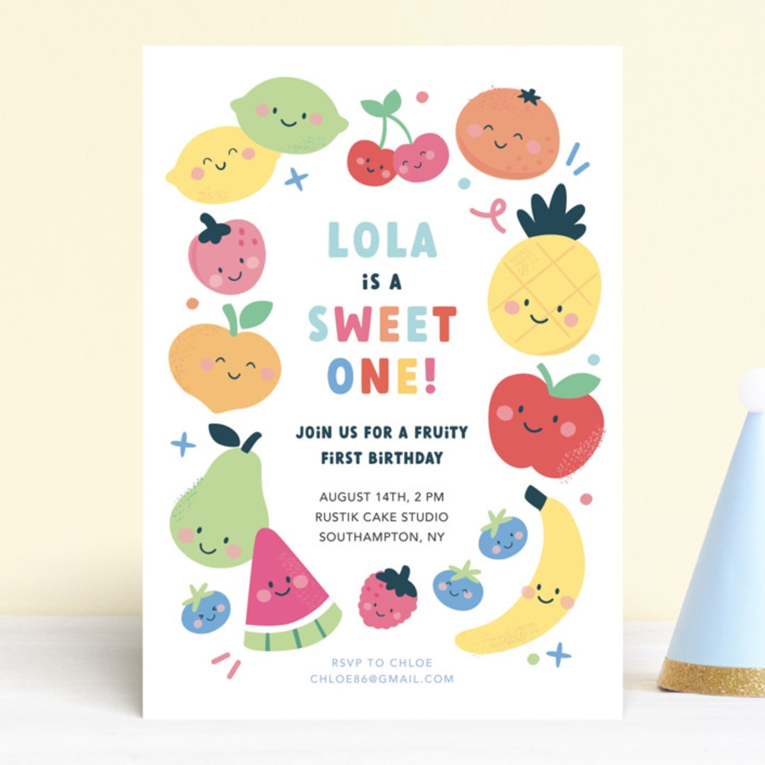 "Fruit Salad" - Children's Birthday Party Invitations in Fruit Punch by peetie design - Front
