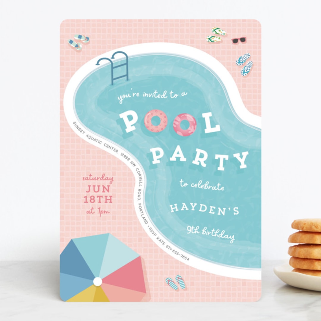 "Cool Pool Party" - Children's Birthday Party Invitations in Coral by Lisa McLean - Front