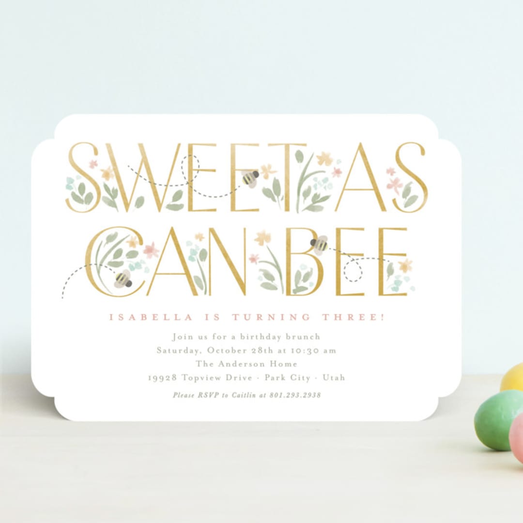 "Sweet As Can Bee" - Children's Birthday Party Invitations in Linen by Robert and Stella - Front