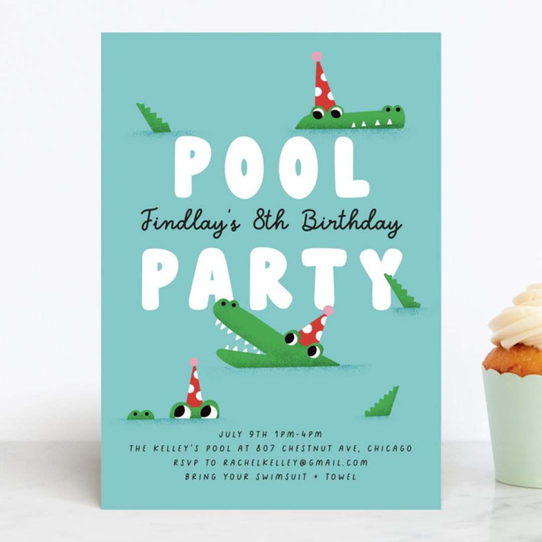 "Pool Party" - Children's Birthday Party Invitations in Fruit Punch by mo kelley - Front