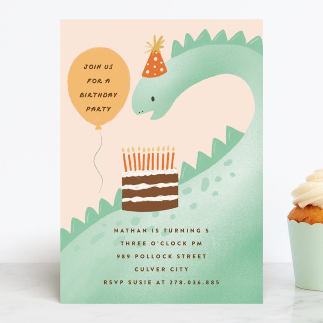 "bronto" - Children's Birthday Party Invitations in Avocado by chocomocacino - Front