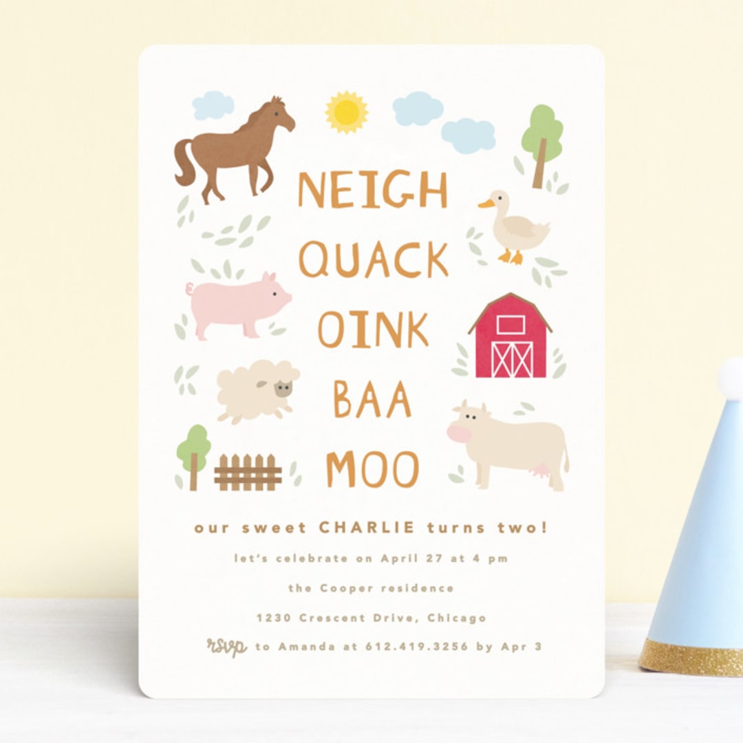 "Barnyard noises" - Children's Birthday Party Invitations in Cotton by Creo Study - Front
