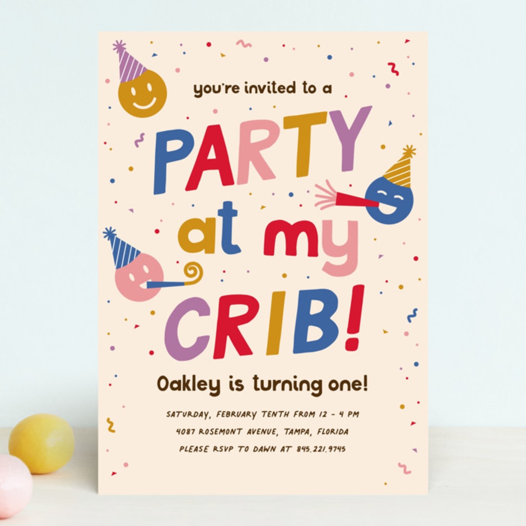 "my crib" - Children's Birthday Party Invitations in Rainbow by Jennifer Lew - Front