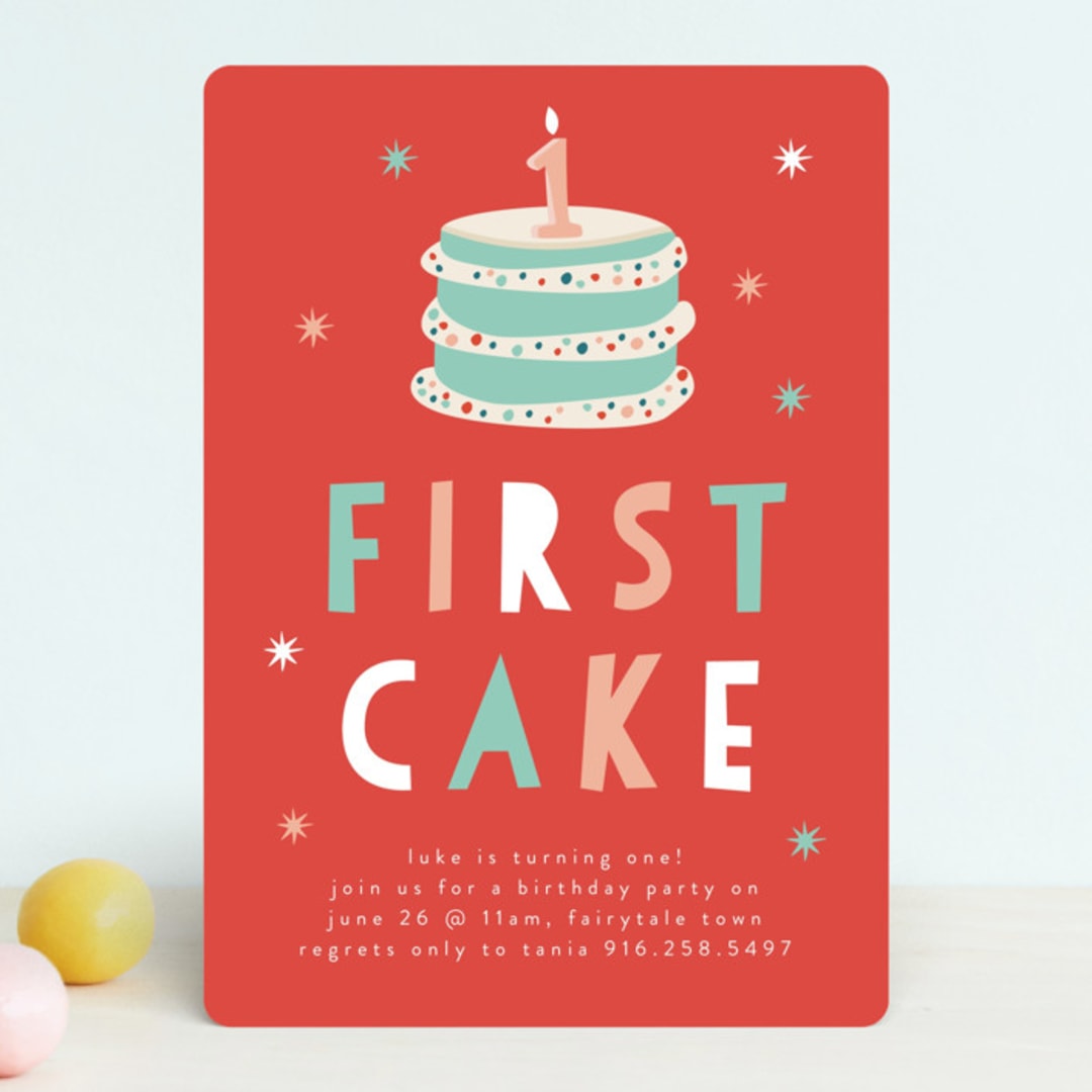 "That First Cake" - Children's Birthday Party Invitations in Citrus by Christie Garcia - Front