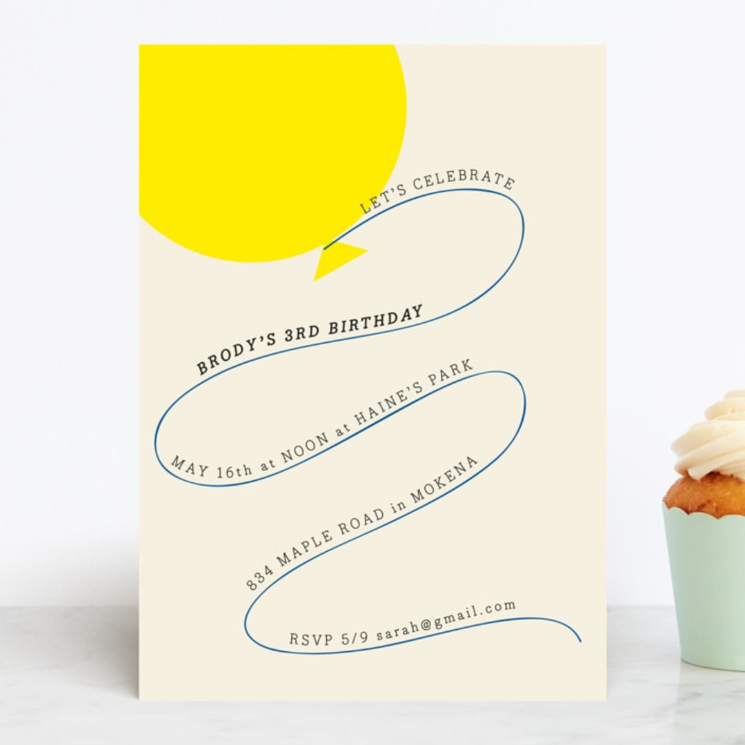 "Balloon" - Children's Birthday Party Invitations in Cream by Baumbirdy - Front