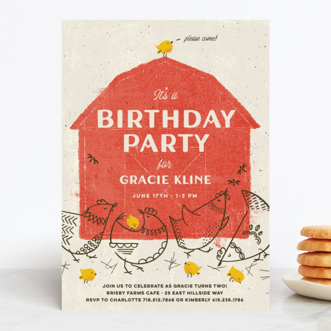 "Barnyard Parade" - Children's Birthday Party Invitations in Barn by Kimberly Morgan - Front
