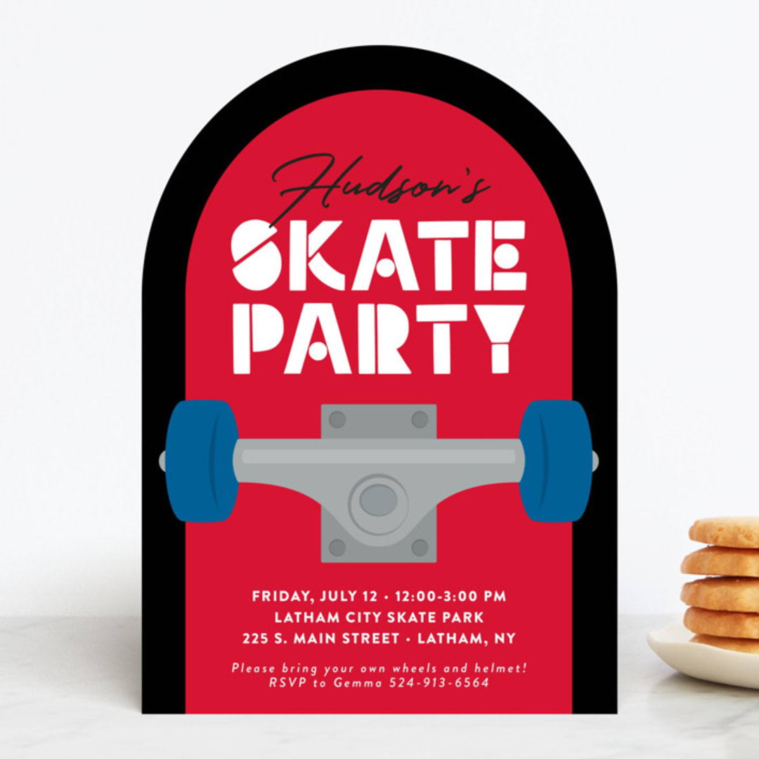 "Skateboard" - Children's Birthday Party Invitations in Siren by Kacey Kendrick Wagner - Front