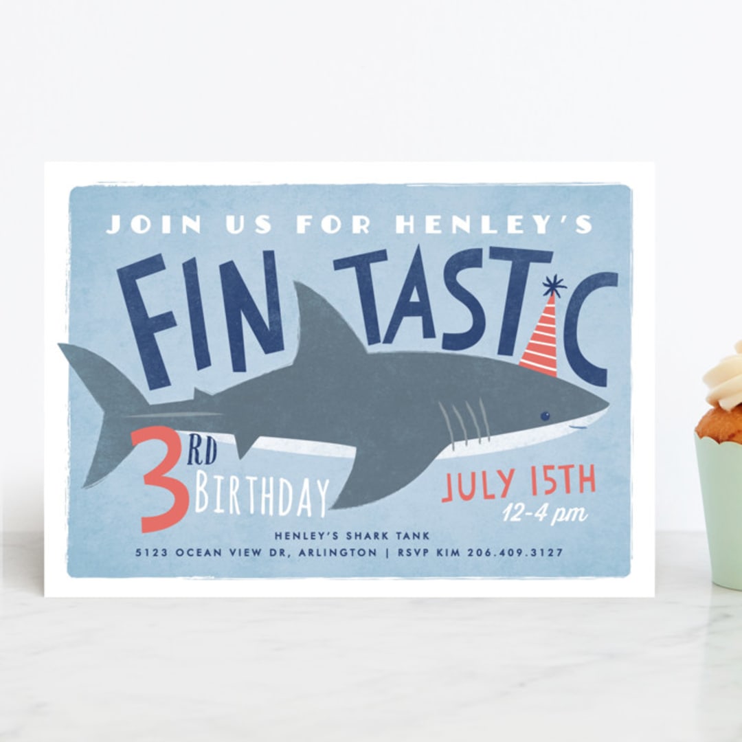 "Shark Tank" - Children's Birthday Party Invitations in Sky by Karidy Walker - Front