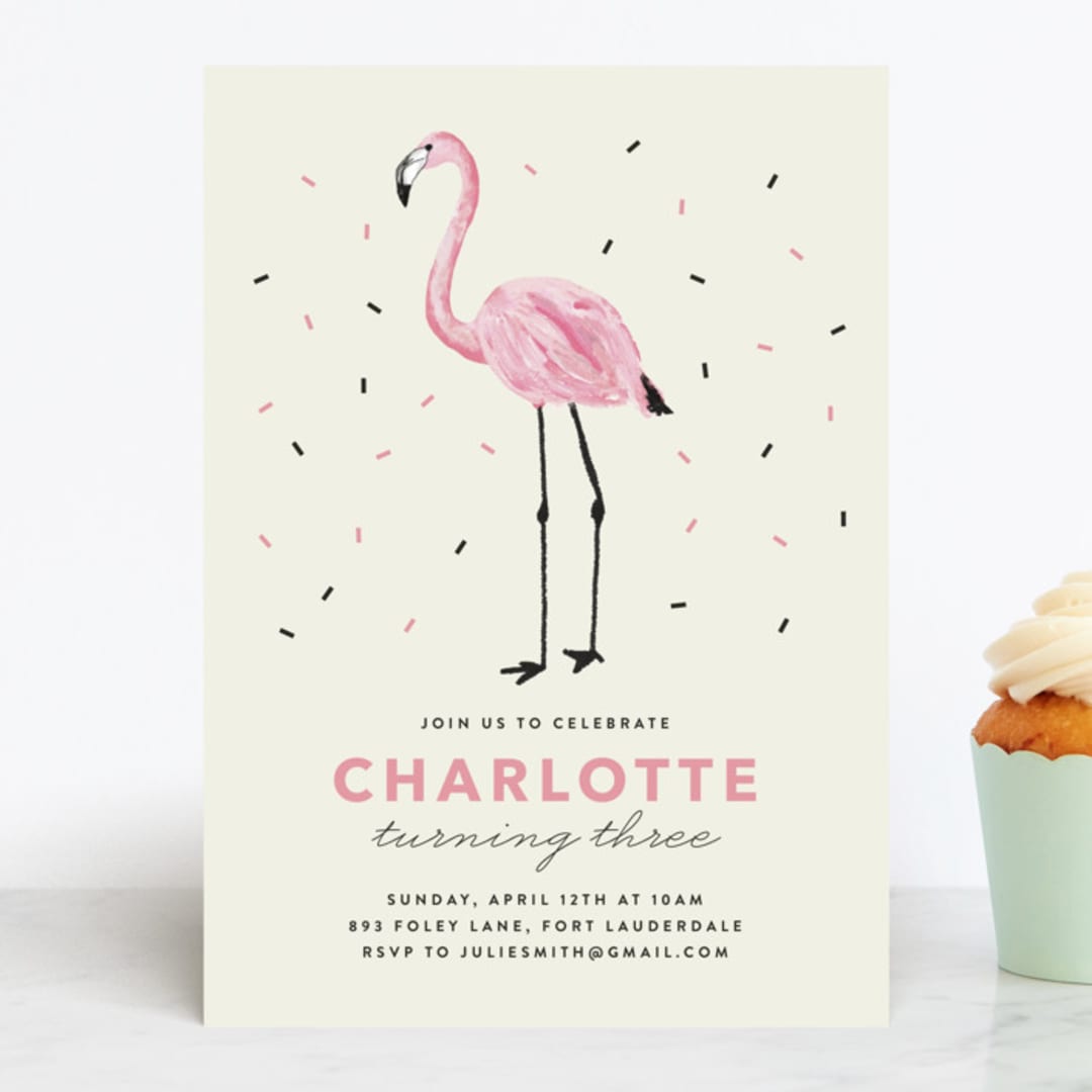 "flamingo sprinkles" - Children's Birthday Party Invitations in Crepe by Cass Loh - Front